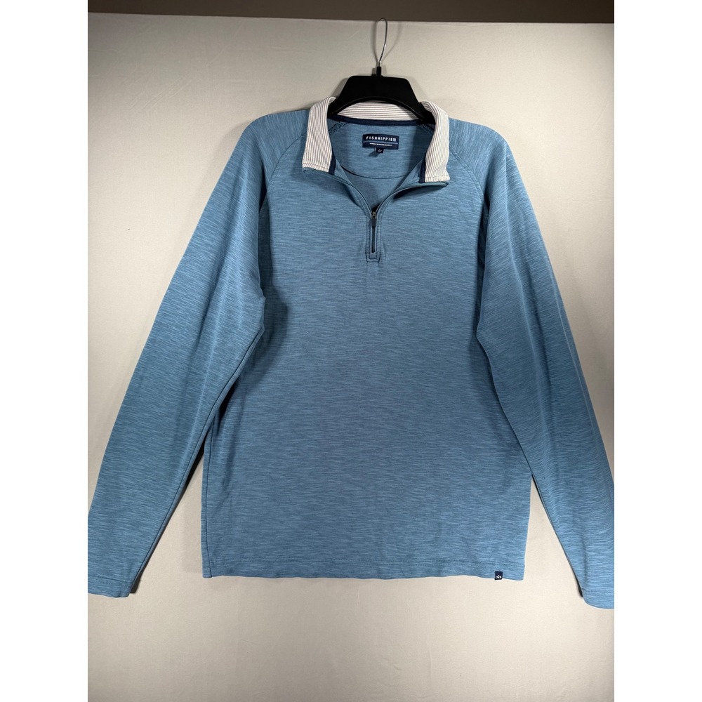 Fish Hippie Co Mens Blue Heathered Slub Knit Quarter Zip Pullover Large L Raglan